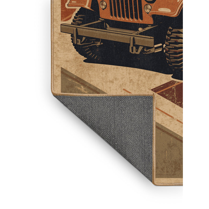 Tapis moelleux moelleux et classique à motif rétro Jeep, 3 X 5