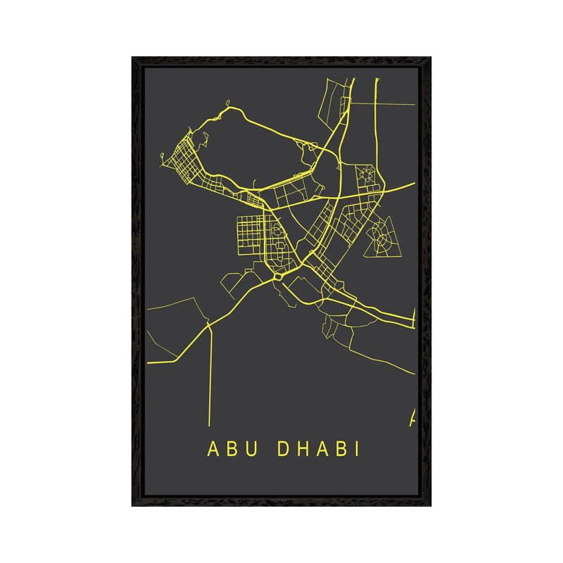 Abu Dhabi Map Neon by Pixy Paper - Gallery-Wrapped Canvas Giclée on Canvas, 101.6 cm H x 66.04 cm W, Black Floater Frame