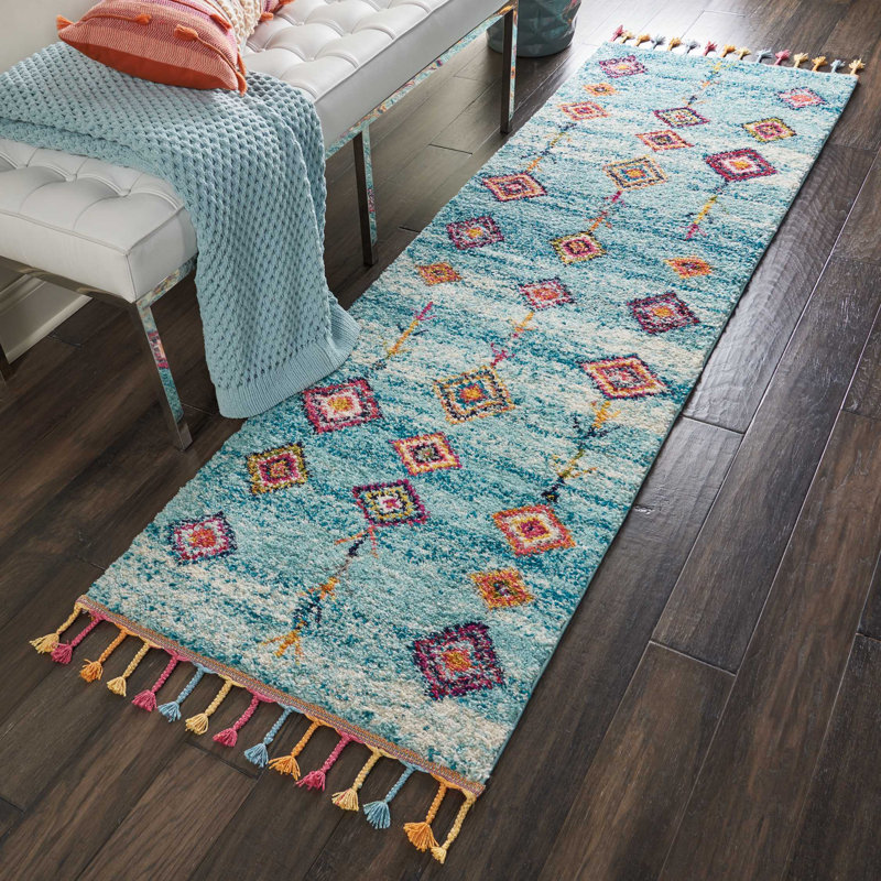 Tapis Raul, Aqua / ivoire, Rectangle 2 pi 2 po x 4 pi