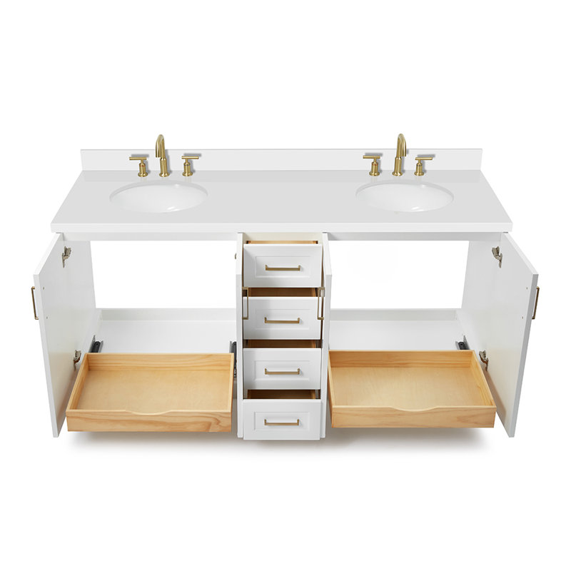 73 IN.  Single Bathroom Vanity, White, Oval,  White Quartz