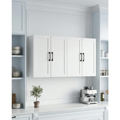 Armoire murale avec tablettes réglables, armoire de salle de lavage avec 4 portes, armoire de rangement pour cuisine, armoire à pharmacie murale pour salle de bain, salon, blanc