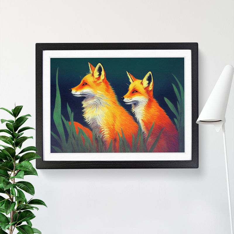 Fine Foxes - Single Picture Frame Painting, 25cm H x 34cm W x 2cm D, Black