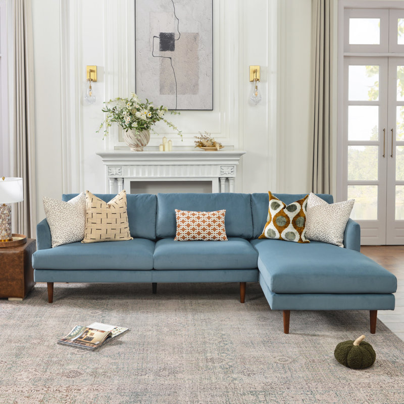 Miller Polyester Blend Sectional, Right Hand Facing, Blue Polyester Blend