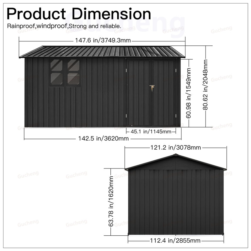 Remise de jardin en métal durable avec fenêtre, tablettes et table de travail pliable pour un rangement extérieur efficace
