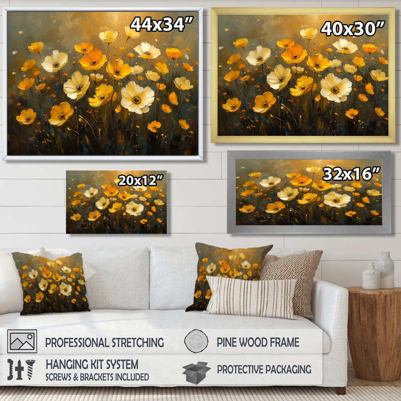 Jeanlouis - Buttercups Wall Art Living Room, Toile tendue, H 40 po x l 60 po