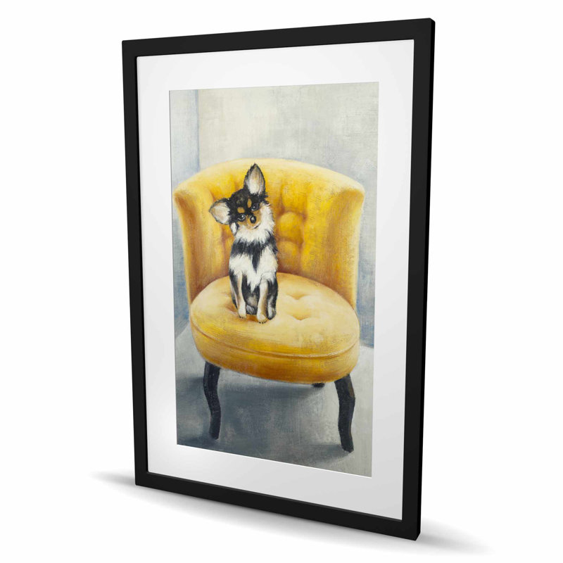 Imprimé chihuahua à poils longs | Décoration de fauteuil jaune