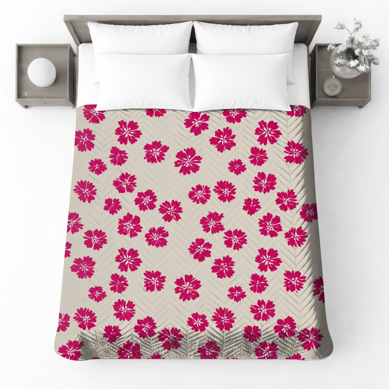 Couvre-lit matelassé à motif floral rose toutes tailles, Lit simple