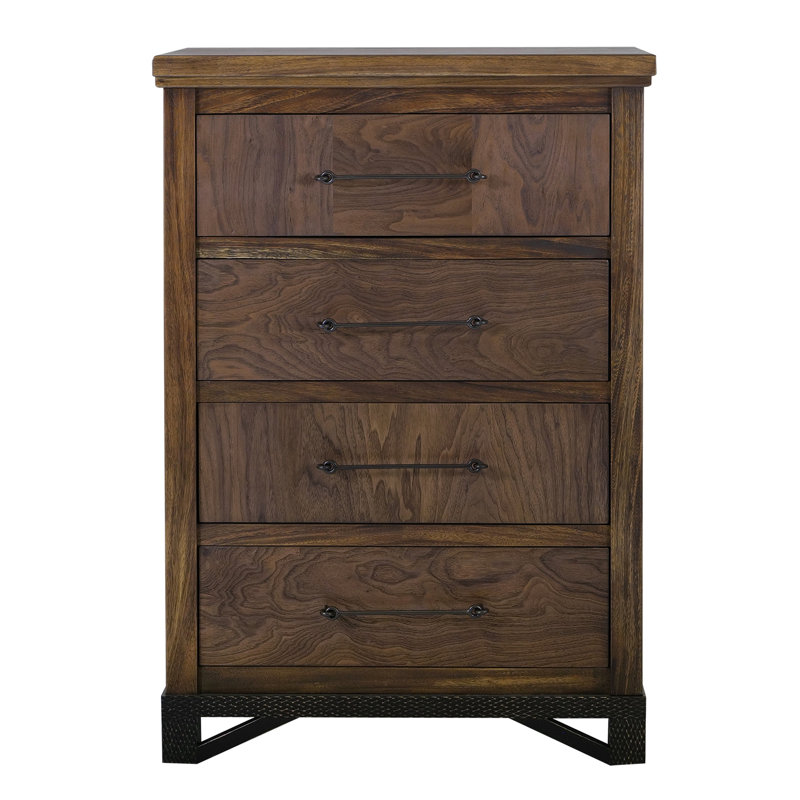 Commode haute Ally, 4 tiroirs, bois de noyer brun classique