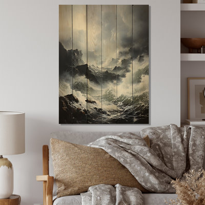 Horizon orageux de l'océan sur bois