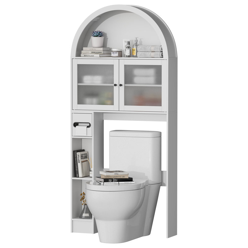 Armoire de rangement autoportante au-dessus de la toilette avec tablette réglable et portes en acrylique, organisateur de salle de bain arqué peu encombrant