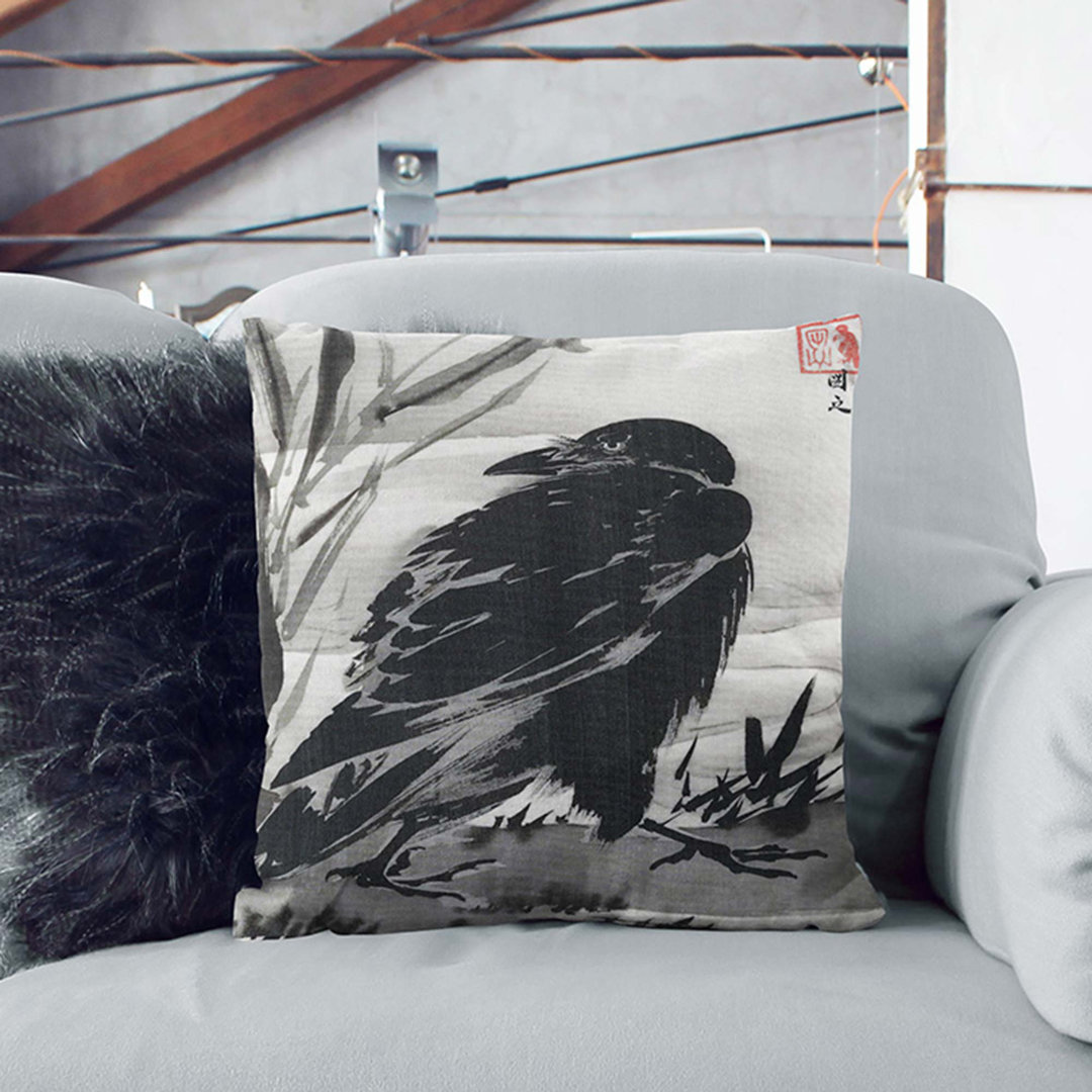 Crow by Kawanabe Kyosai Cushion with Filling