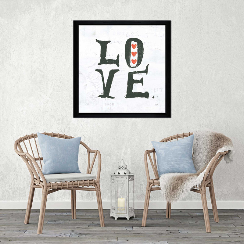 Art textuel sur toile «Love», H 25,5 po x l 25,5 po x P 1 po, Cadre noir