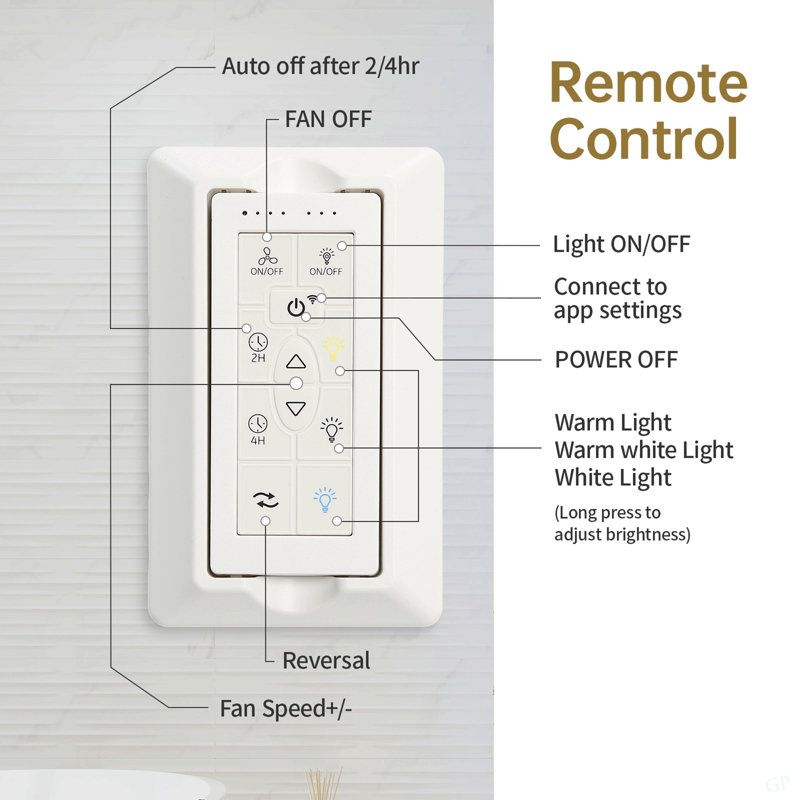 Ventilateur de plafond moderne 48 pouces avec 3 lumières, Blanc, Naturel