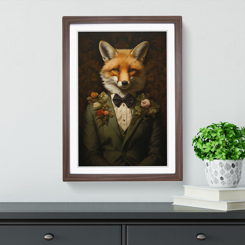 Fox Renaissance - Single Picture Frame Print on Wood, Walnut, 34cm H x 25cm W x 2cm D