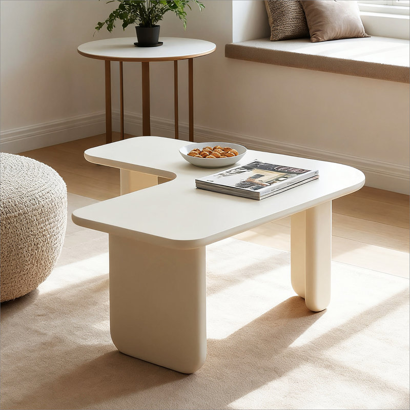 Table basse en L, table basse, table d'appoint pour salon, Blanc