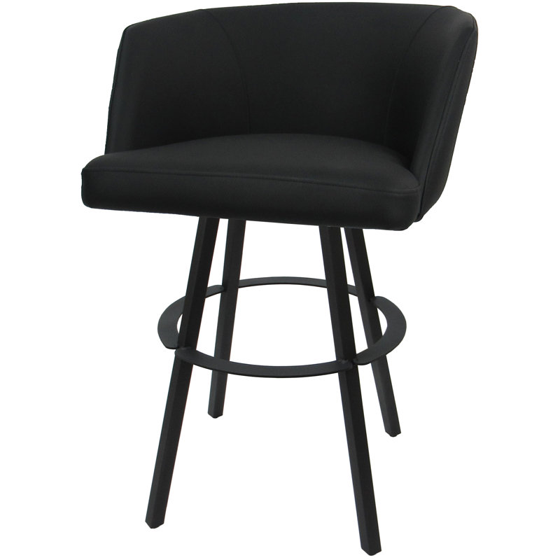 Tabouret de bar pivotant en métal Karimah, Bleu, Mélange de polyester gris