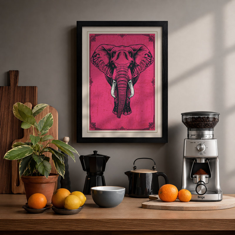 Elephant Heraldic Art Deco - Framed Print, Black, A4 - 29.7 x 21.0 cm