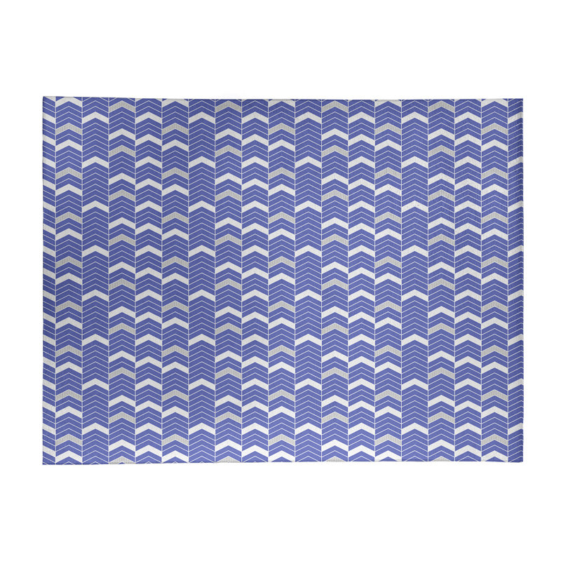 Tapis bleu/gris à chevrons lineed, Rectangle 5 pi x 7 pi