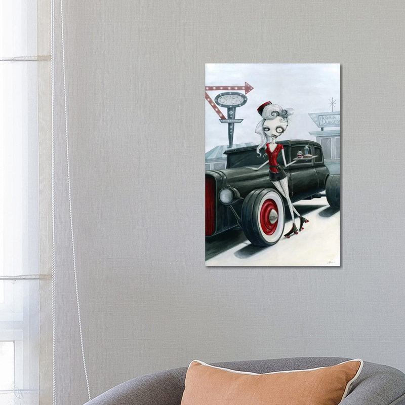 Car Service at the Brain Burger Drive-in 1 Piece Wrapped Canvas Painting, 66.04 cm H x 45.72 cm W x 1.91 cm D