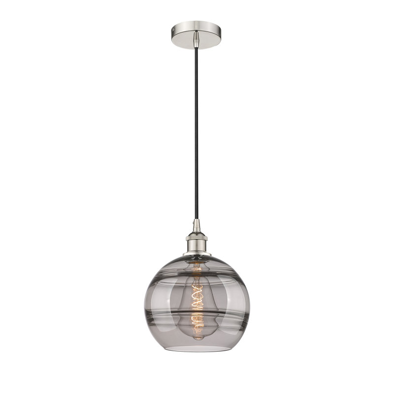 Luminaire suspendu 1 lumière Edison Bienes-616-G556, H 11,63 po x l 10 po x P 10 po, Gris fumée clair, Nickel poli