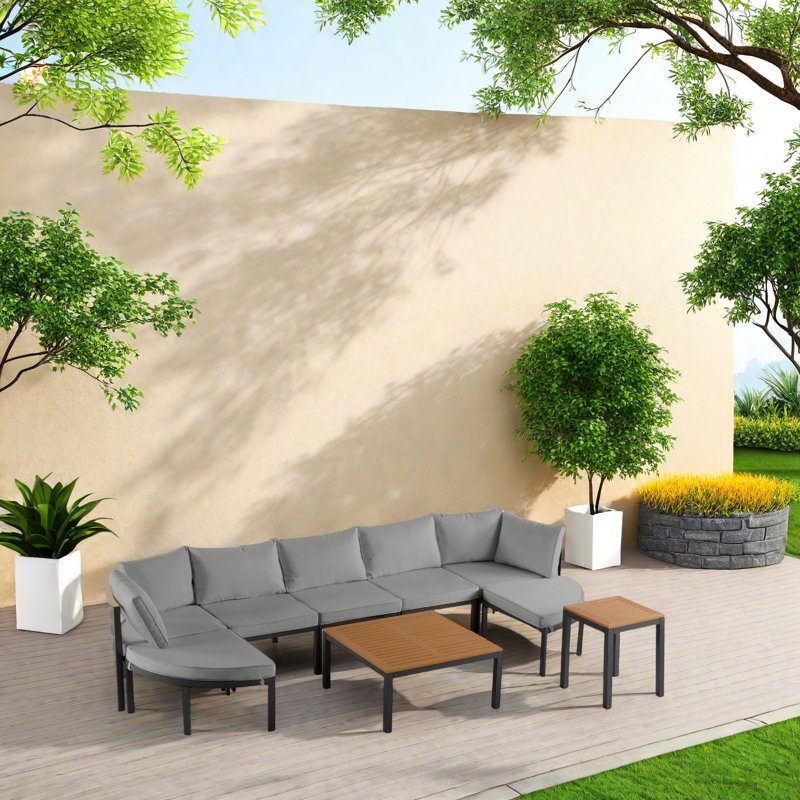 Ensemble de mobilier de jardin modulaire pour l'extérieur - Canapé modulaire en U avec coussins imperméables, structure en fer, table basse et repose-pieds - Ensemble de salon de jardin moderne