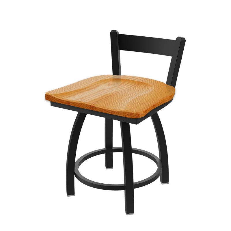 Tabouret de coiffeuse en métal Catalina, Noir froissé, Bois - chêne moyen