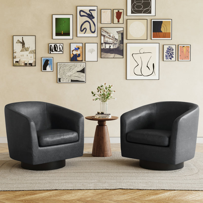72Cm Wide Swivel Barrel Chair, Black Faux LeatherBlack