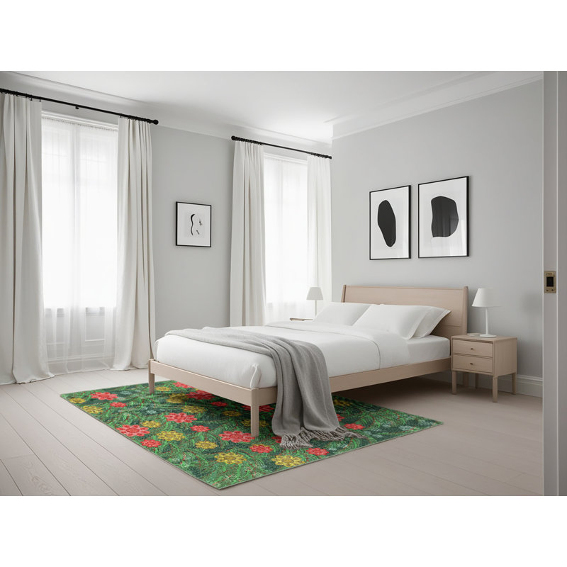 Tapis vert/rouge à motifs, Rectangle 5 pi x 7 pi