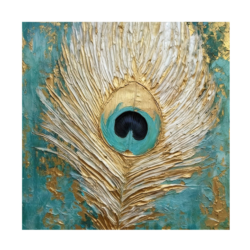 Art mural sur toile tendue - art mural Sasha «Peacock Impasto III» pour le salon, la chambre à coucher ou le bureau - 24 x 24 pouces - 24 x 24