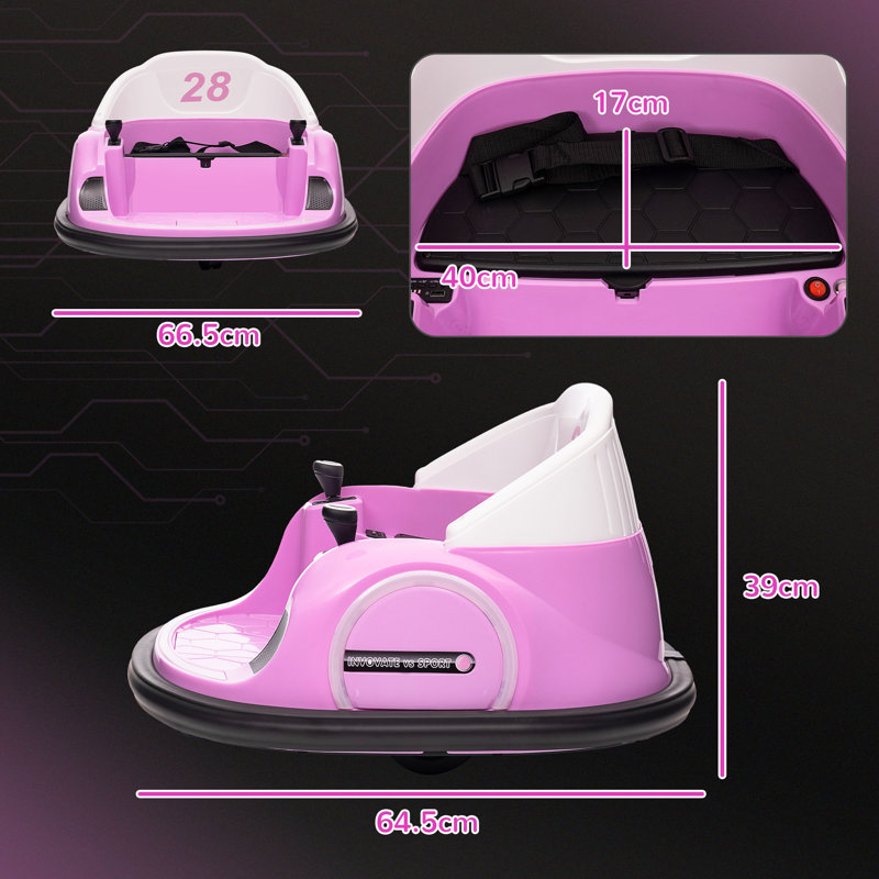 AIYAPLAY 360 Degrees Rotation 12V Kids Bumper Car with Remote Control, Pink