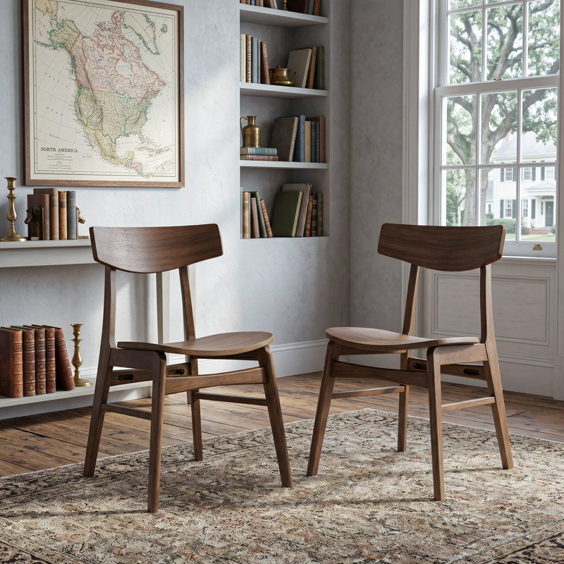Solid Wood Dining Chair with Curved Seat&Back, Walnut