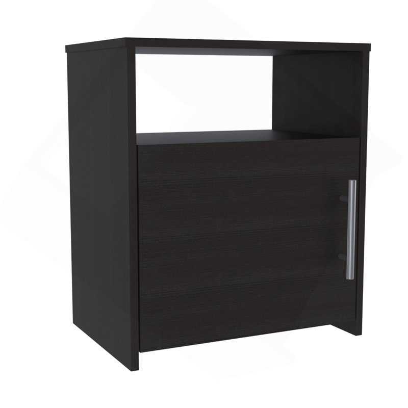 Nordico Nightstand , End Table, Side Table One Shelf, Single Door Cabinet, Metal Handle -Black, Black