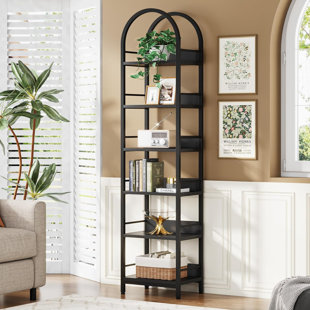 Arched Frame 6-Tier Open Bookcase - Ladder Shelf With Arch Design, No Back Panel, For Living Room, Bedroom & Office