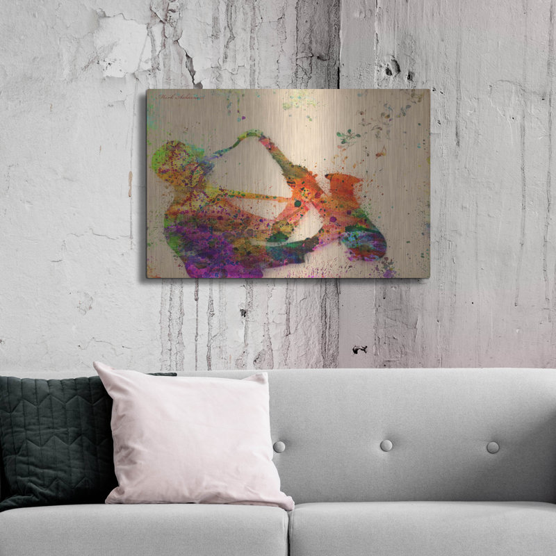 Art mural en métal Red Barrel Studio® «Watercolor Saxophone» par Mark Ashkenazi