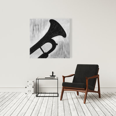 Silhouette d'une trompette - Toile noire musicale pour la décoration intérieure