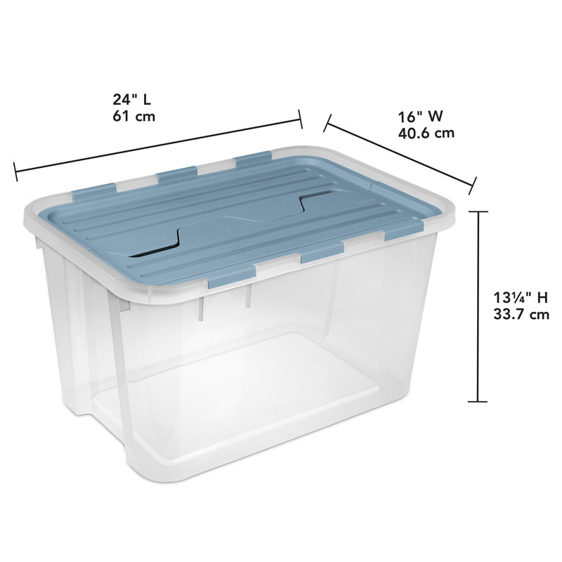 Sterilite 60 Qt Hinged Lid Storage Box, Plastic Container, Washed Blue, 24 Pack, 60 qt.
