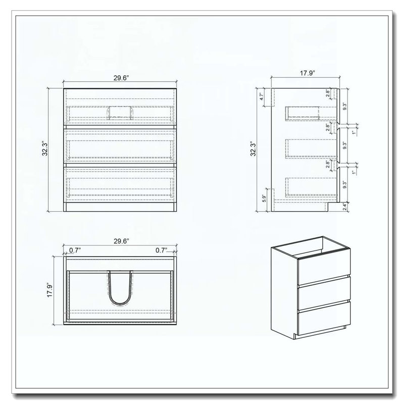 Floor Cabinet With Three Pre Assembled Handle Free Drawers, Walnut