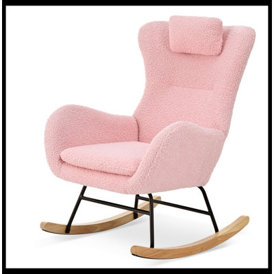 Rocking Chair Nursery, Teddy Upholstered Rocker Glider Chair with High Backrest, Adjustable Headrest -  Mercer41, 1A7ACCCCCF2342EB97382C184A4D464E