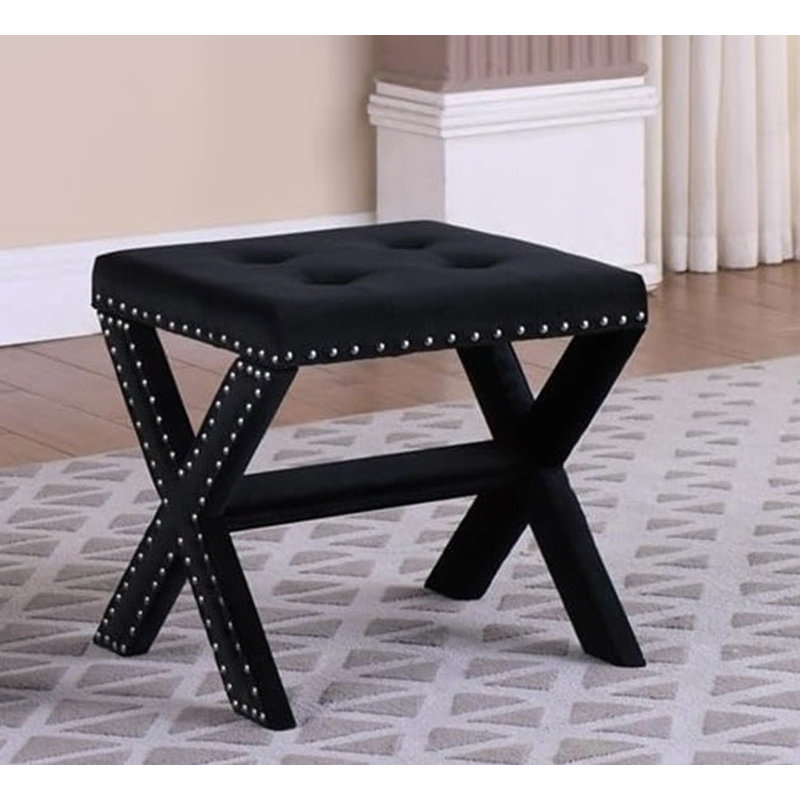 Banc rembourré avec garniture cloutée et siège capitonné, Noir