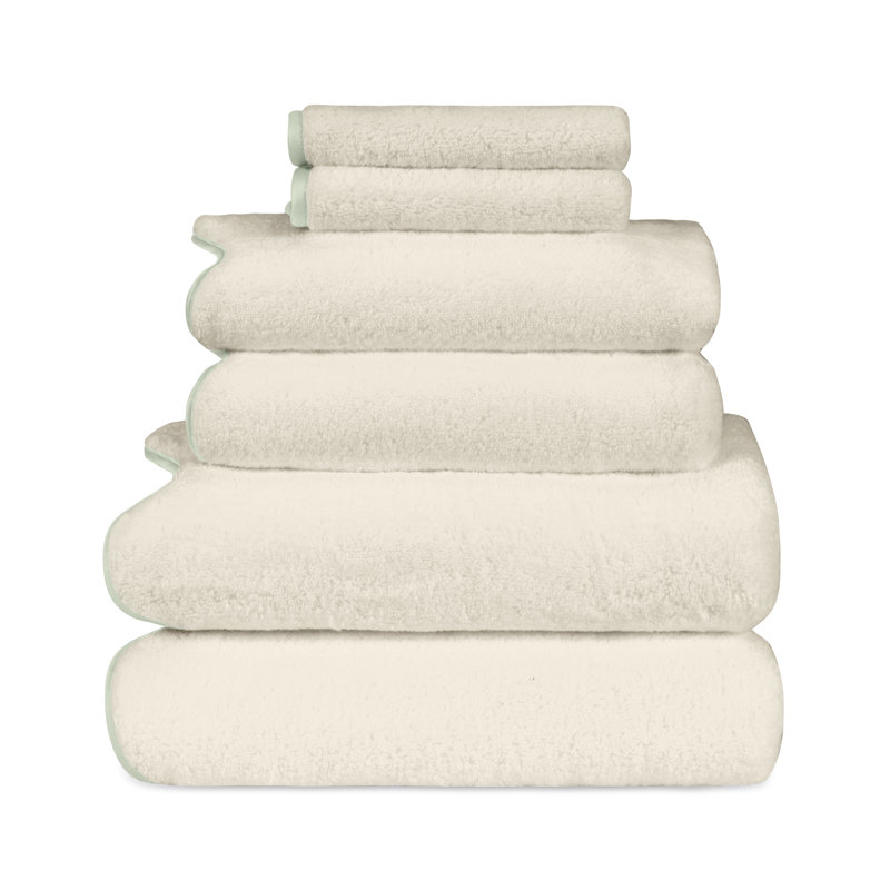 Antalya 6 Piece Turkish Cotton Towel Set, Ivory/Eucalipto