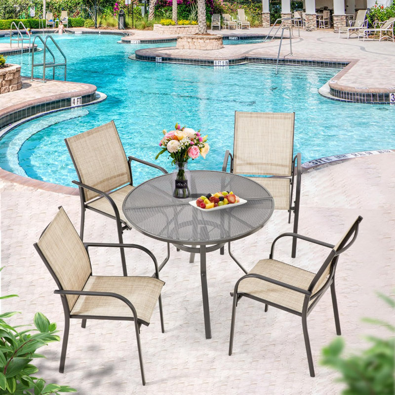 5 Pcs Outdoor Patio Table And Chair Set For 4