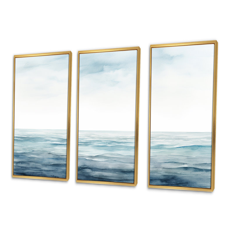 «Blue Ocean In Motion Scenery II», ensemble d'art sur toile océan, Cadre flottant doré, H 28 po x l 36 po x P 1 po