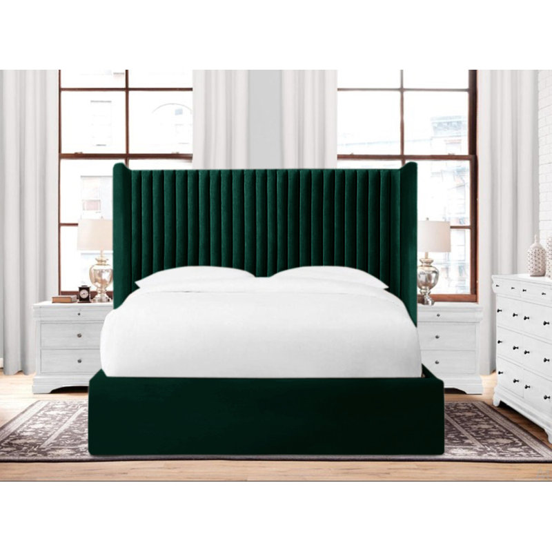 Shelton Upholstered Bed Frame, Emerald, King (5')