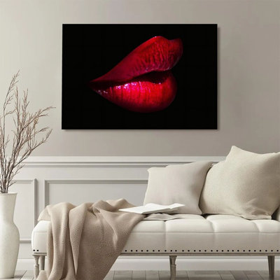 1Pc Framed Canvas Poster Print Close-up of Red Lips, Glossy Texture, Surrealistic Photography Style Wall Art, Wall Decor, Perfect for Room Decor in Living Room, Bedroom, Office, Kitchen, Bathroom, Home Decor, Rustic & Modern Ideal Home Wall Decoration