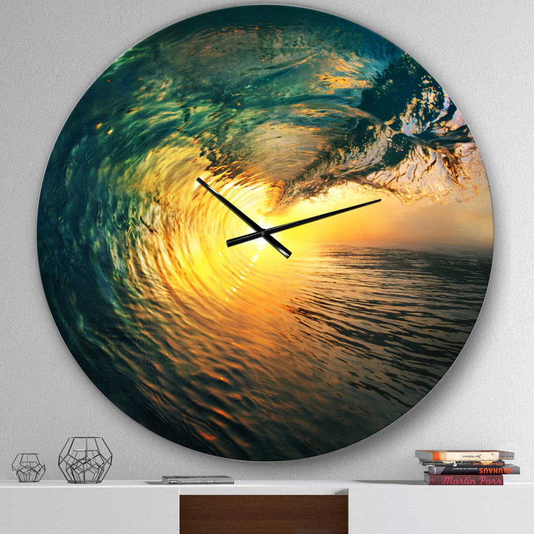 Colored Ocean Waves Falling Down VI - Coastal Wall Clock East Urban Home 
