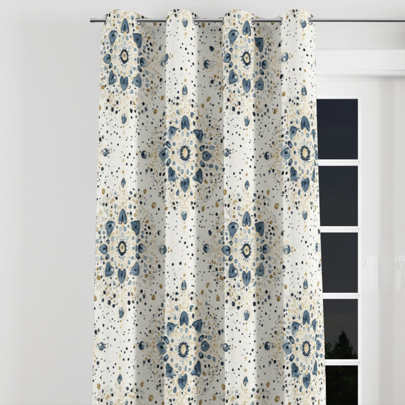 Rideaux abstraits pour chambre à coucher - Rideau à œillets moderne Azzie - 1 panneau, L 52 po x L 63 po, Œillets argentés