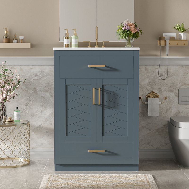 Meuble-lavabo 24 po avec lavabo en céramique intégré, Bleu