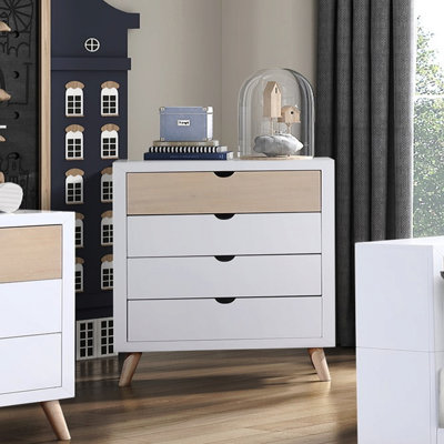 White And Natural Finish Storage Drawers Chest Youth Bedroom Furniture 1pc
