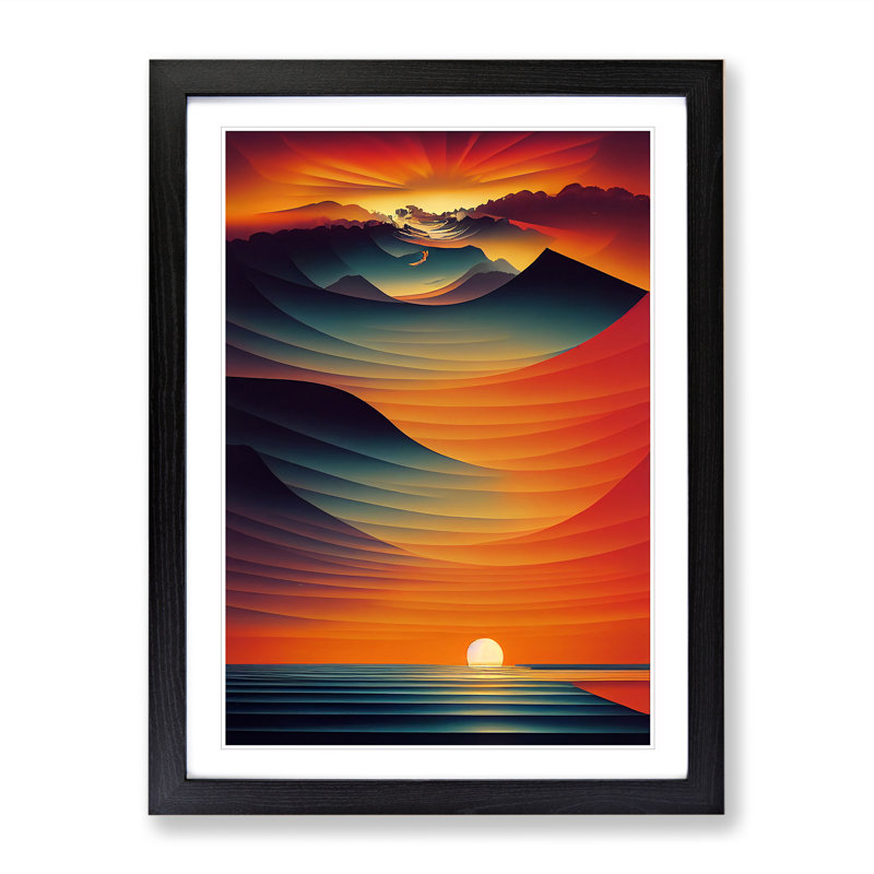 XV1022-3946X Showstopping Abstract Ocean Sunset - Print, Black Framed, White, 66cm H x 48cm W