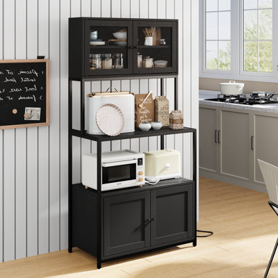 Nyyear 63" Tall Kitchen Pantry with Outlet,Kitchen Hutch,Kitchen Coffee Bar Cabinet with Microwave Shelf by Winston Porter